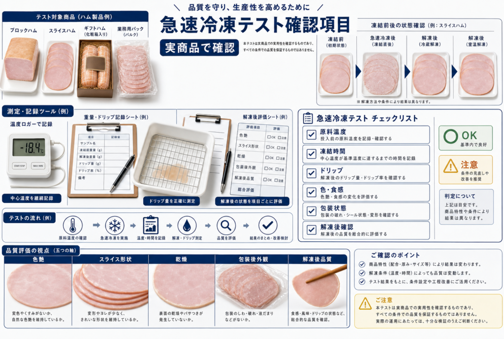ハムの冷凍・冷却テストの確認項目