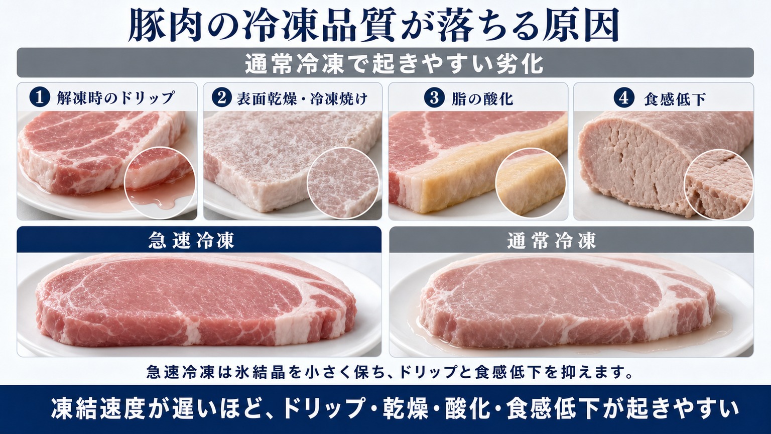 急速冷凍と通常冷凍による豚肉の品質差の比較