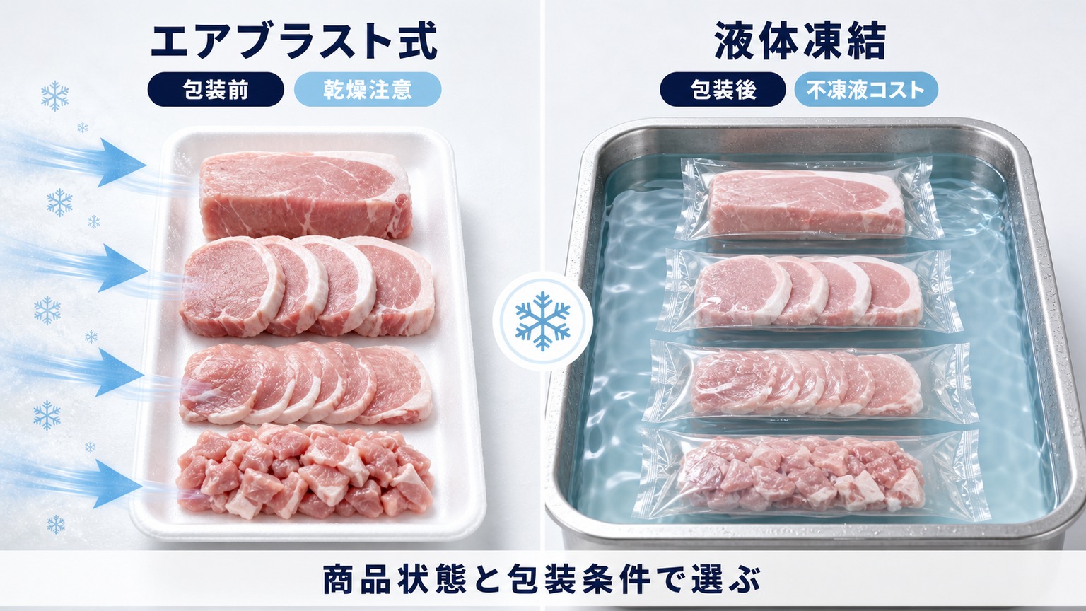エアブラスト式と液体凍結の特性比較
