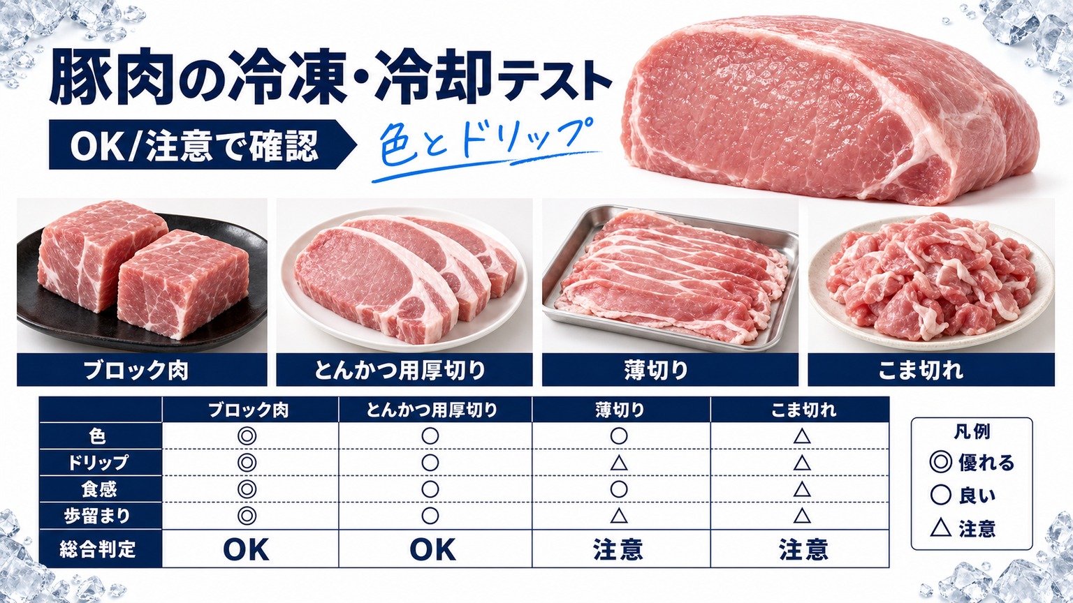 豚肉の冷凍・冷却テストの確認項目
